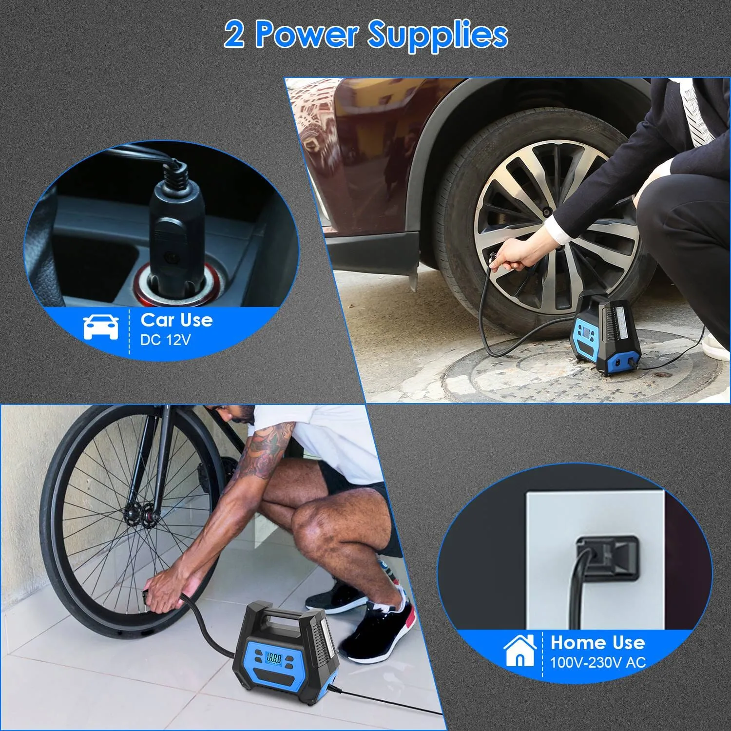 120W Max Power Portable Tire Pump with Digital Display LED Light