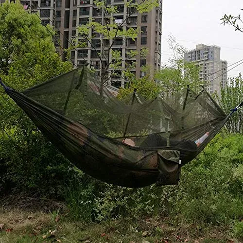 带有网罩的露营吊床，单人和双人树吊床网，轻便尼龙便携式吊床，适用于背包旅行、露营、旅行、海滩、庭院