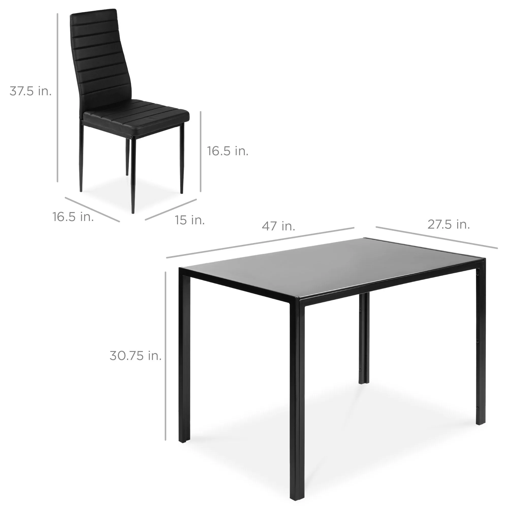 5-Piece Dining Table Set w/ Glass Top, Leather Chairs