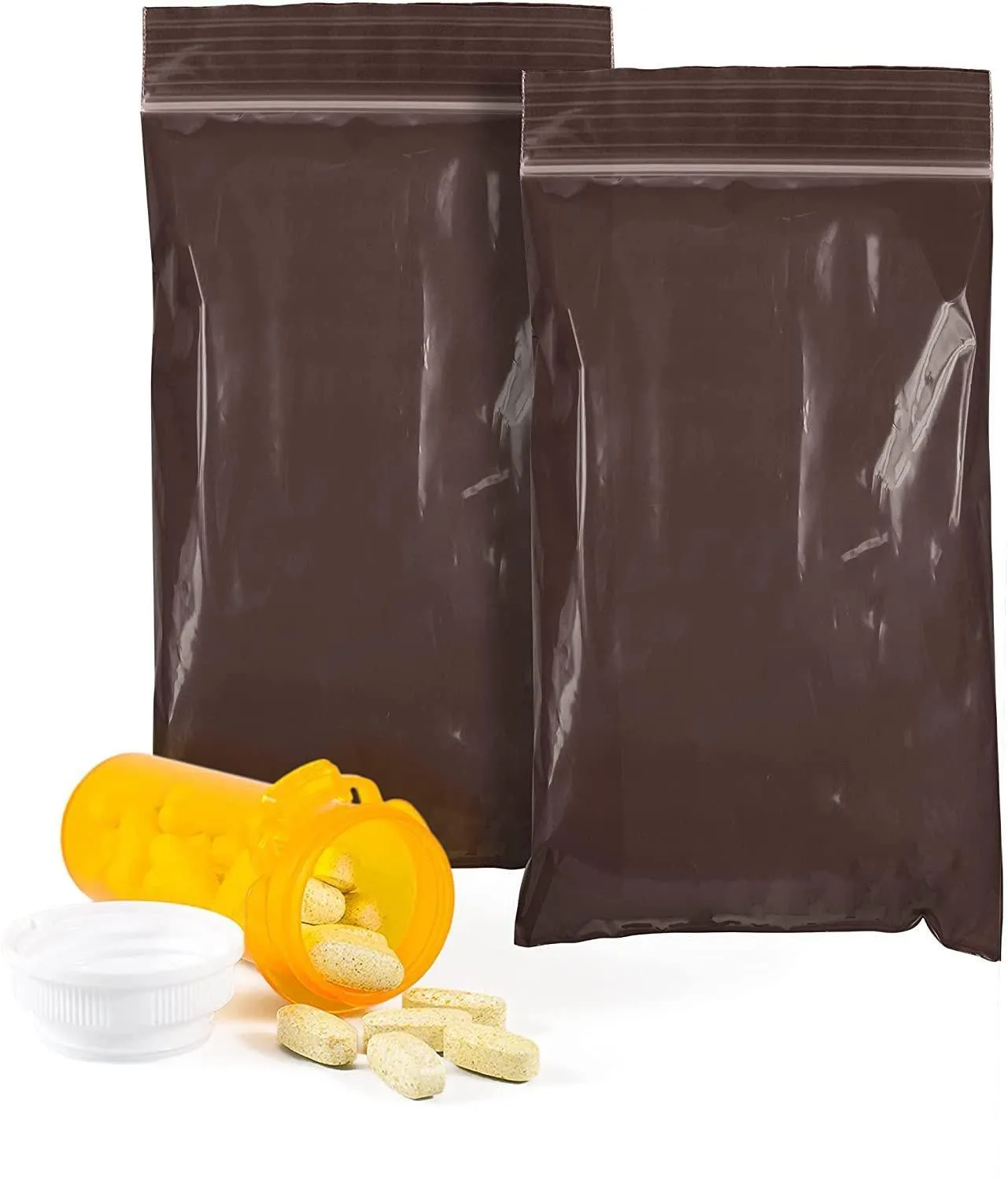 Amber Zip Bags 6x8 Inch Size. Pack of 100 Brown Plastic Bag.