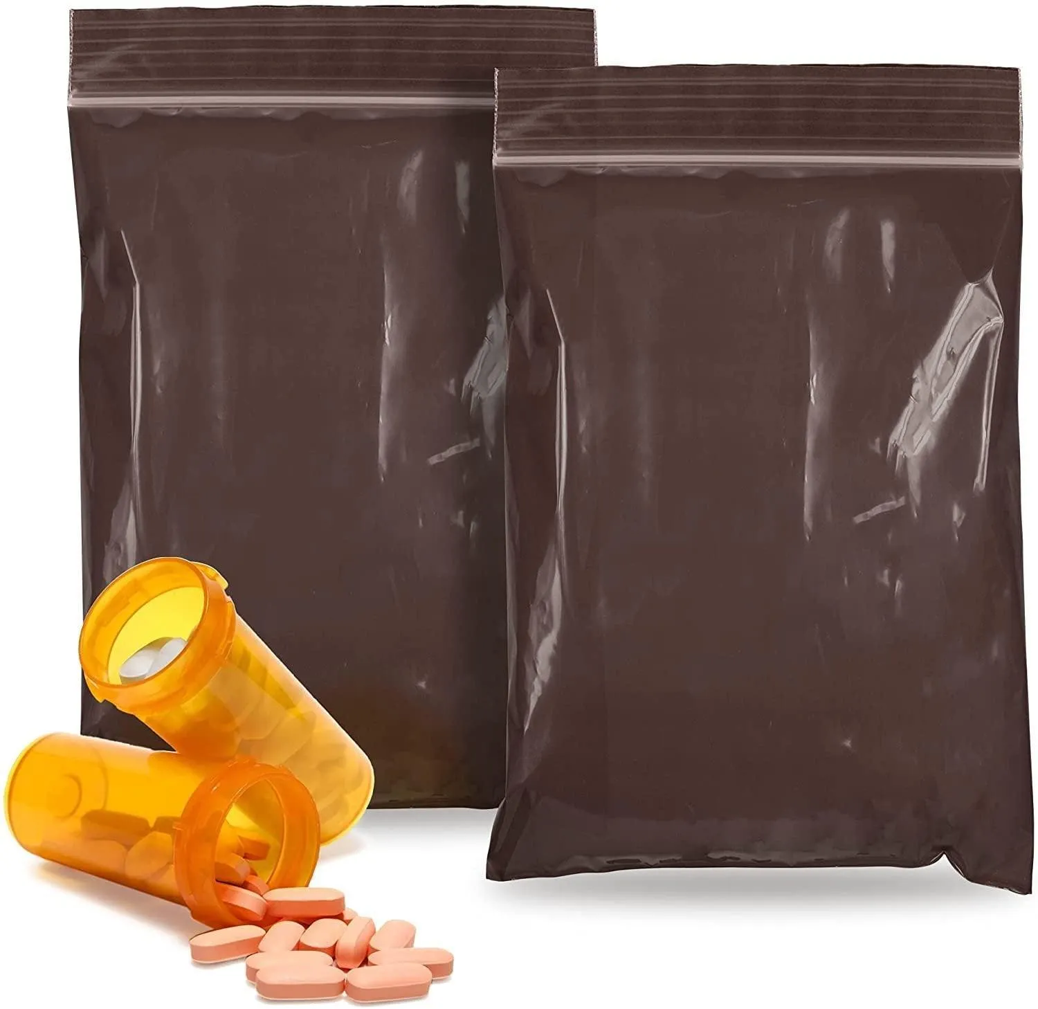 Amber Zip Bags 6x8 Inch Size. Pack of 100 Brown Plastic Bag.