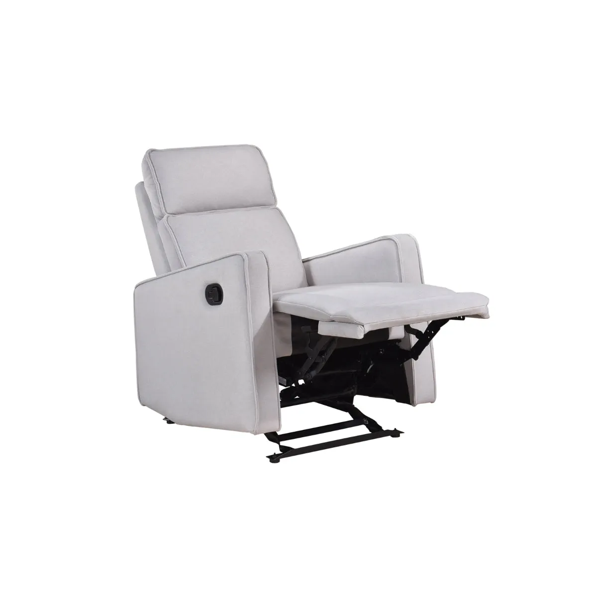 Beige Chenille Glider Recliner with Tab-Pull Latch