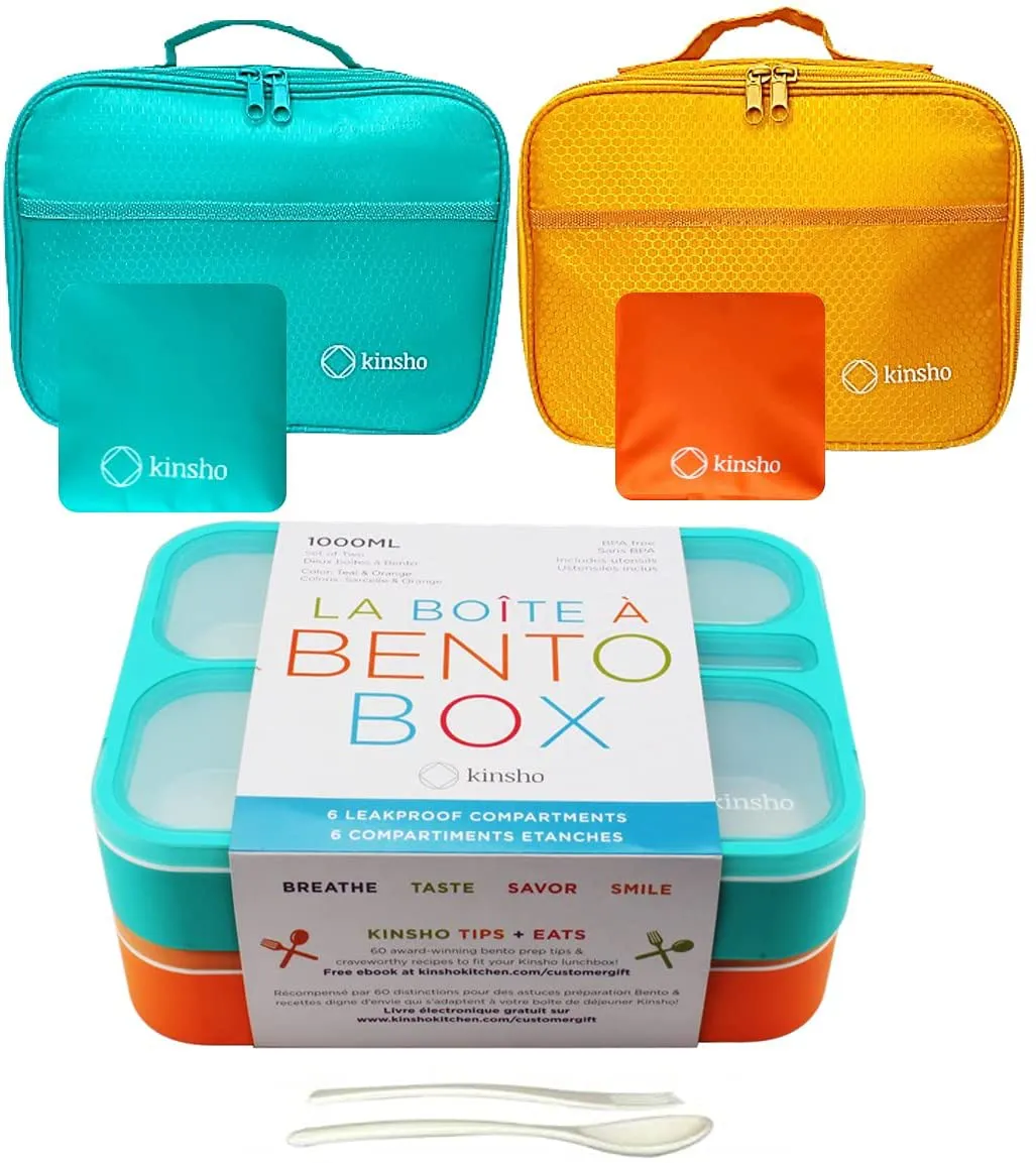 Bento Boxes with Bag and Ice Packs Set | Lunch-Box or Snack Containers for Kids Boys Girls | 6 Leakproof Compartments, Insulated Bags for School Daycare Lunches | Blue, Navy Blue Large 2 Pack