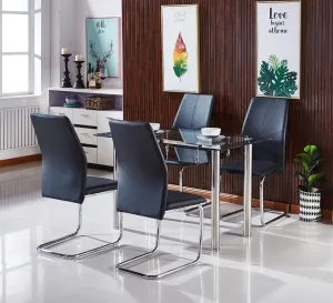 COMPACT | Tempered Glass Dining Set With 4 x Vienna Faux Leather Dining Chairs | Available in Black, Grey, White-Grey and Black-White |