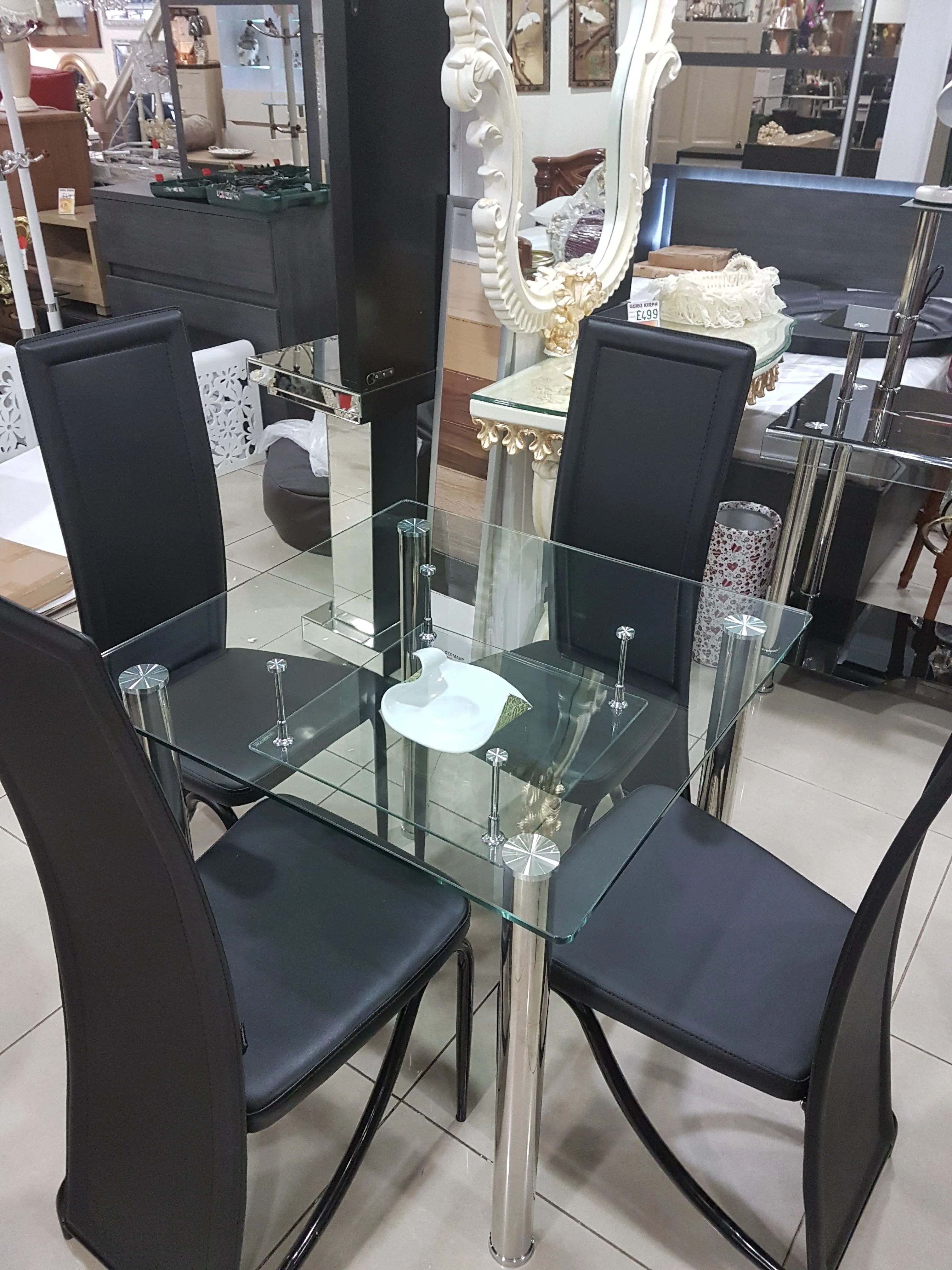 Compact Tempered Glass Dining Table in Black or Grey 80cm 105cm 120cm Sizes