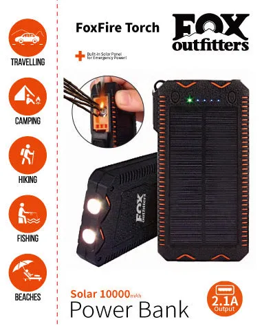 FOXFIRE TORCH: Solar Power Bank w/ Integrated Fire Starter