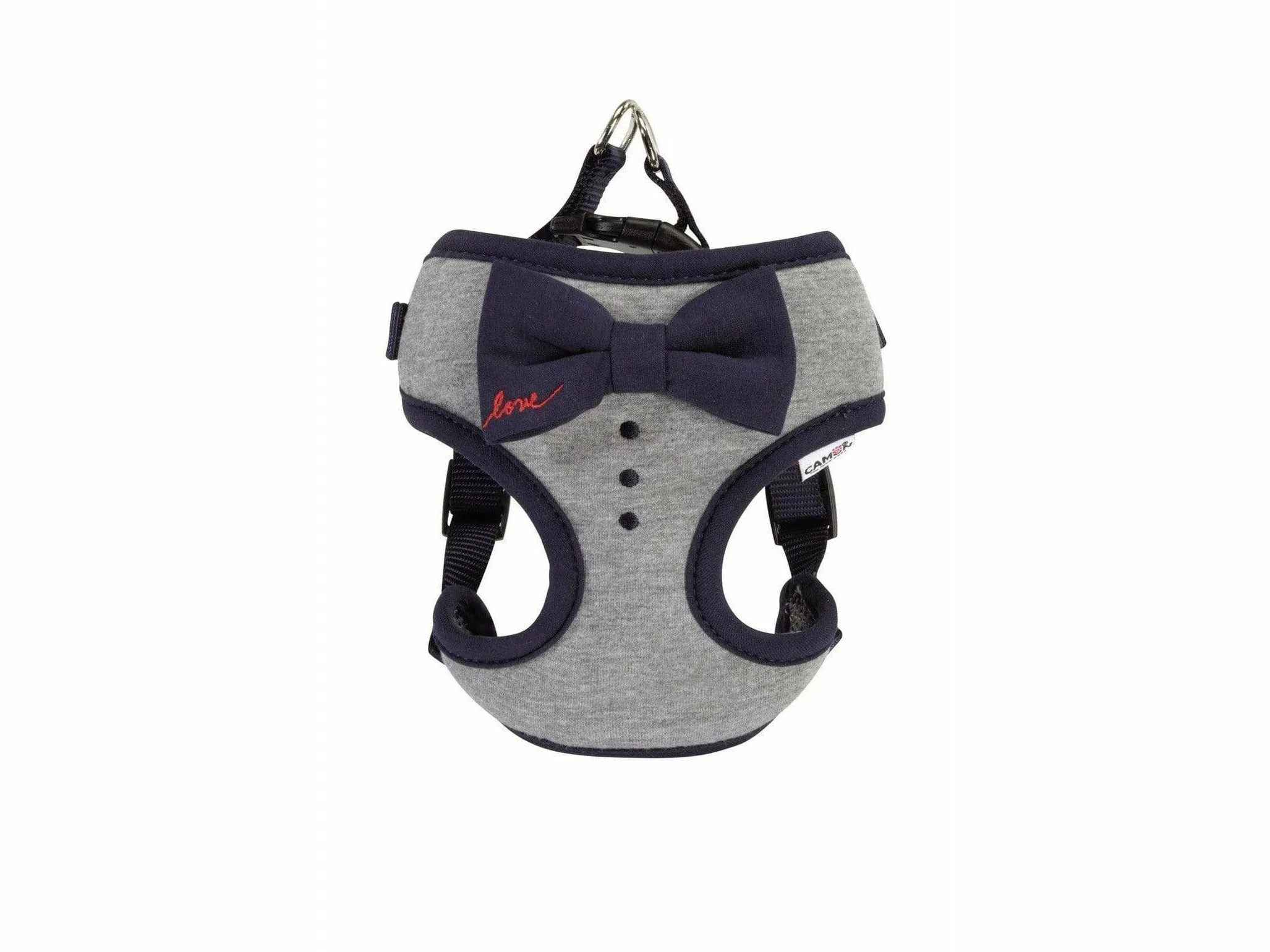 Harness with blue bow - girth 48/58 cm - grey