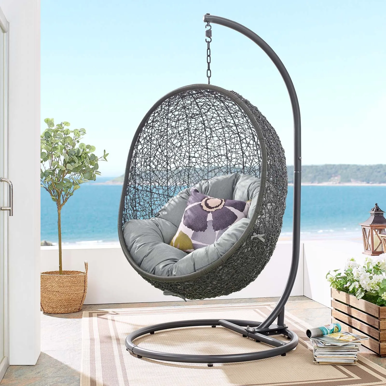 Hide Outdoor Patio Swing Chair With Stand Gray EEI-2273-GRY-GRY