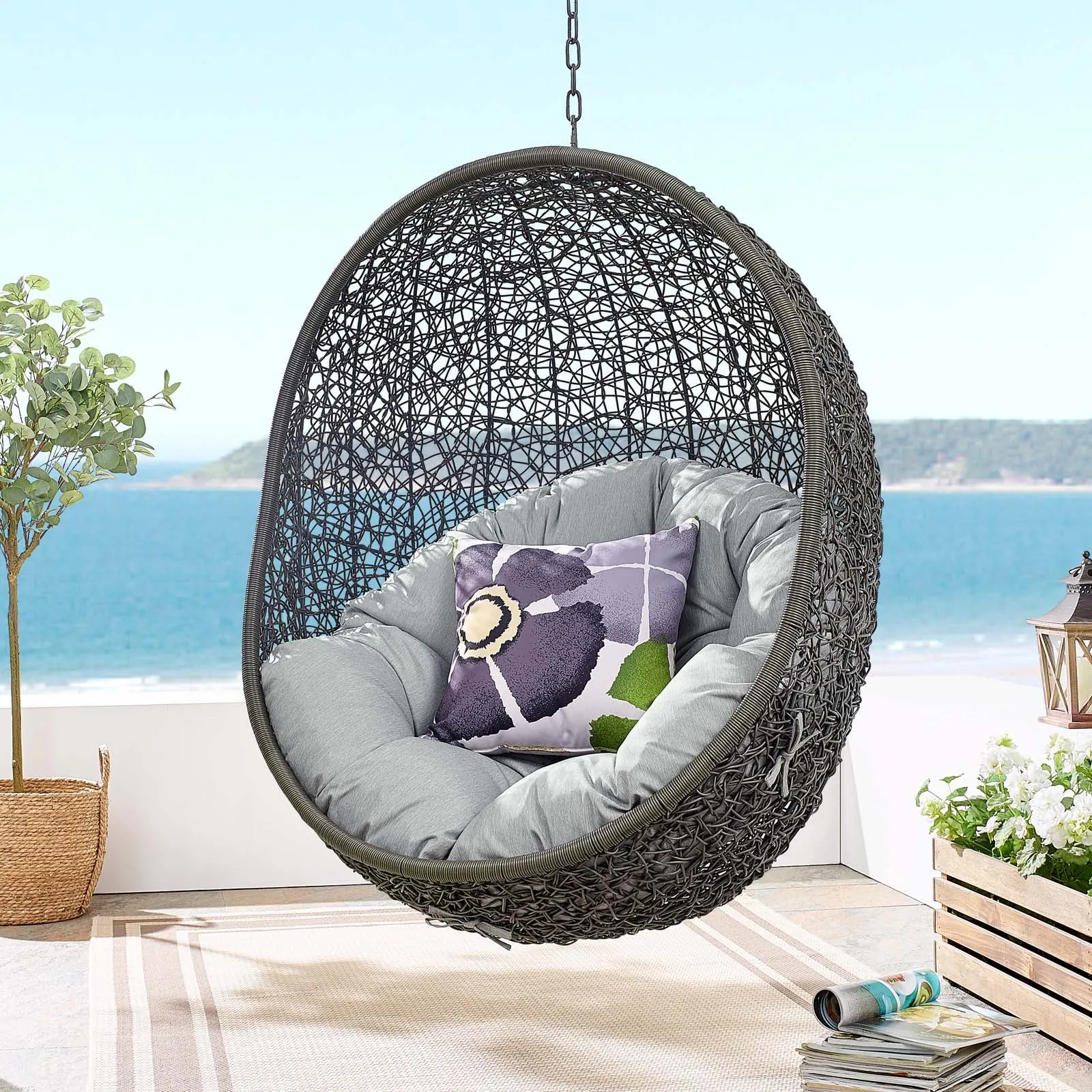 Hide Outdoor Patio Swing Chair With Stand Gray EEI-2273-GRY-GRY