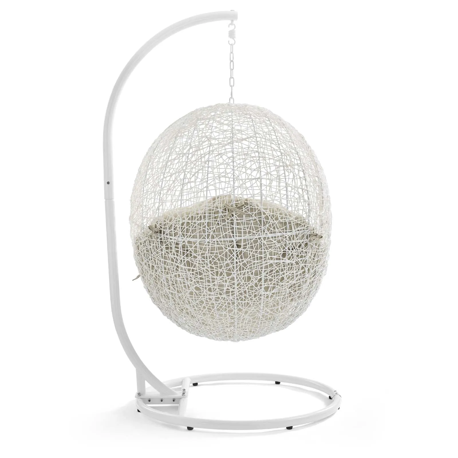 Hide Outdoor Patio Swing Chair With Stand White Beige EEI-2273-WHI-BEI