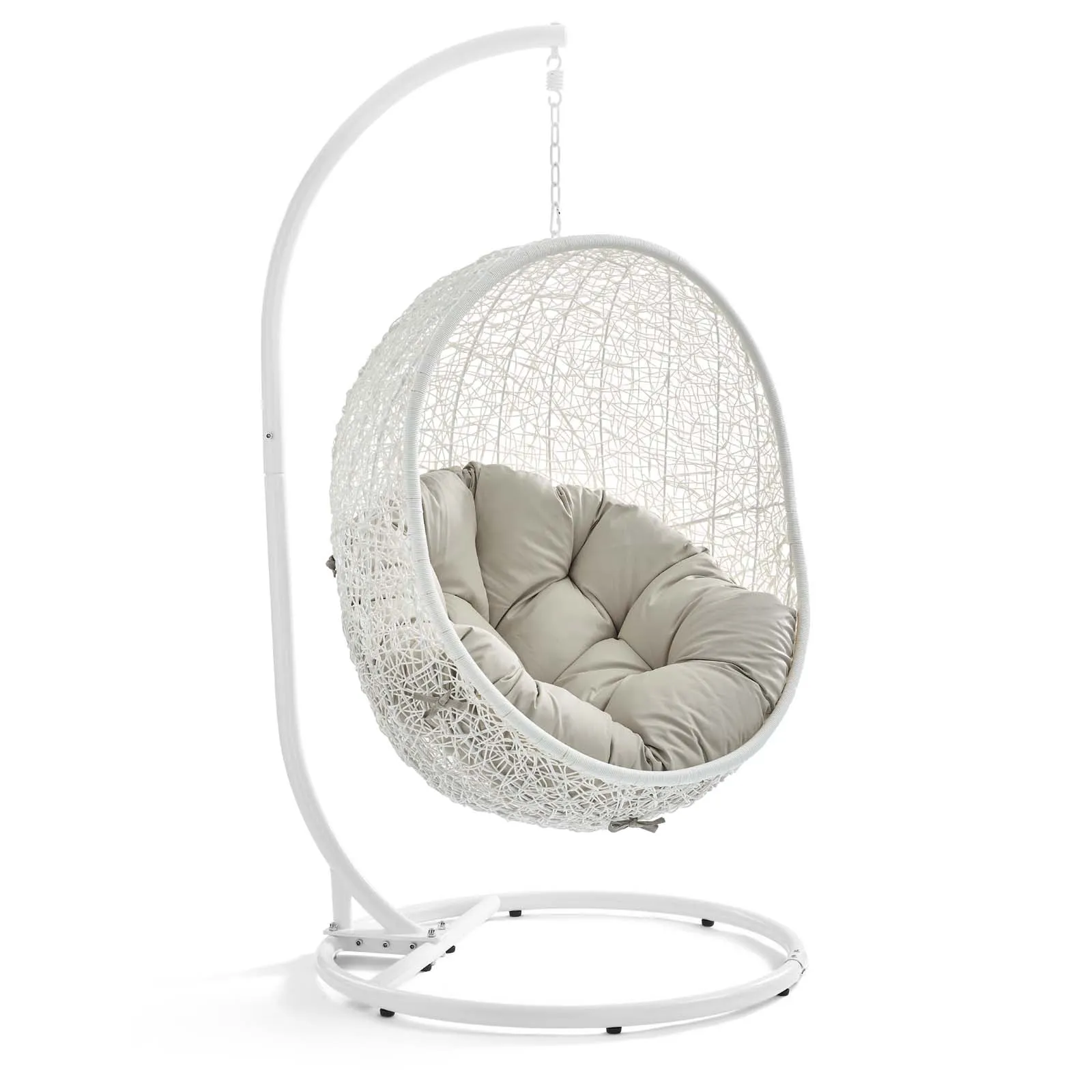 Hide Outdoor Patio Swing Chair With Stand White Beige EEI-2273-WHI-BEI