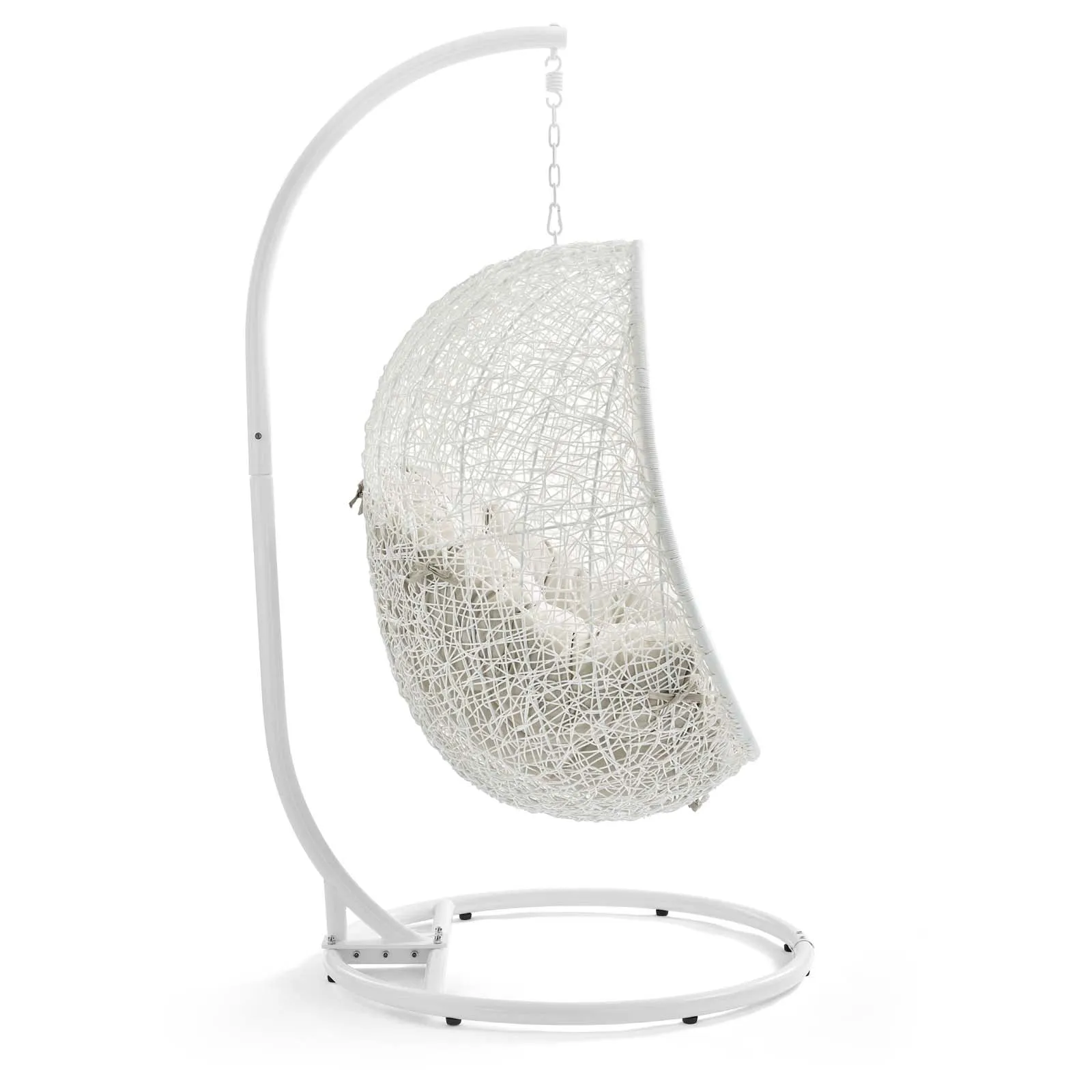 Hide Outdoor Patio Swing Chair With Stand White Beige EEI-2273-WHI-BEI