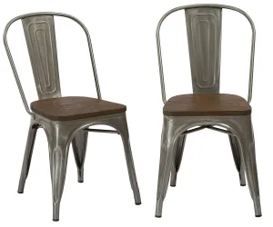 Industrial Antique Gunmetal Rustic Distress Dining Cafe Metal Side Chairs, Set of 2