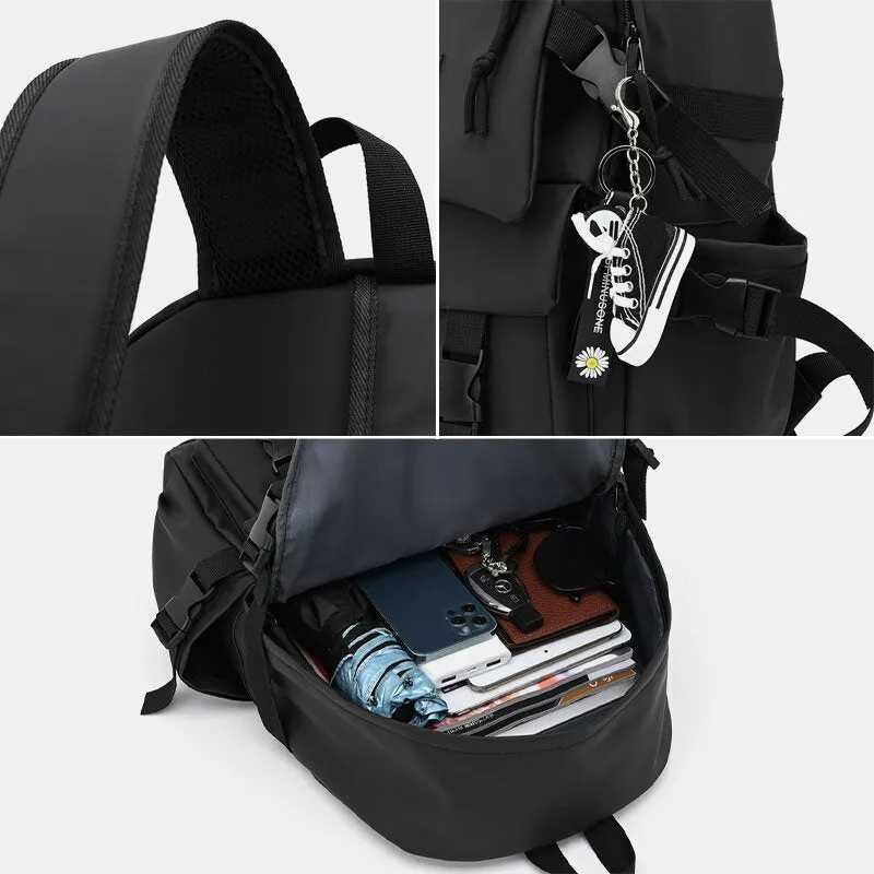 Men Portable Multi-pocket Waterproof Backpack Casual 15.6 Inch Laptop Bag Wearable Shoulder Bag With Shoe Pendant