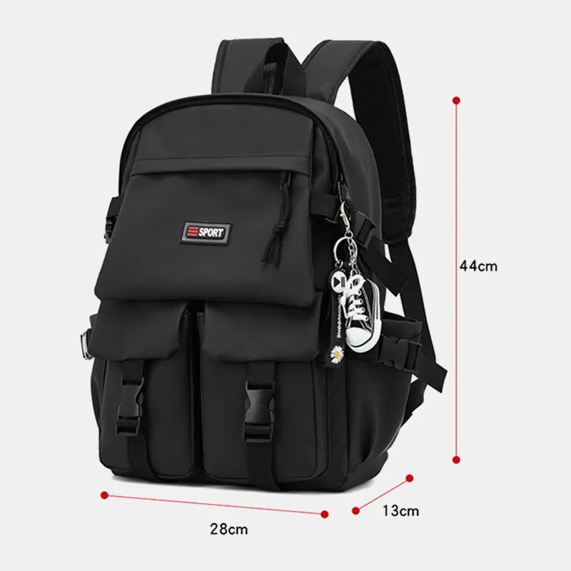 Men Portable Multi-pocket Waterproof Backpack Casual 15.6 Inch Laptop Bag Wearable Shoulder Bag With Shoe Pendant