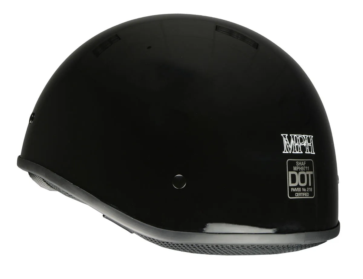 Milwaukee Helmets MPH9711DOT Dot Approved 'Bare Bones' Glossy Black Half Motorcycle Helmet for Men and Women Biker