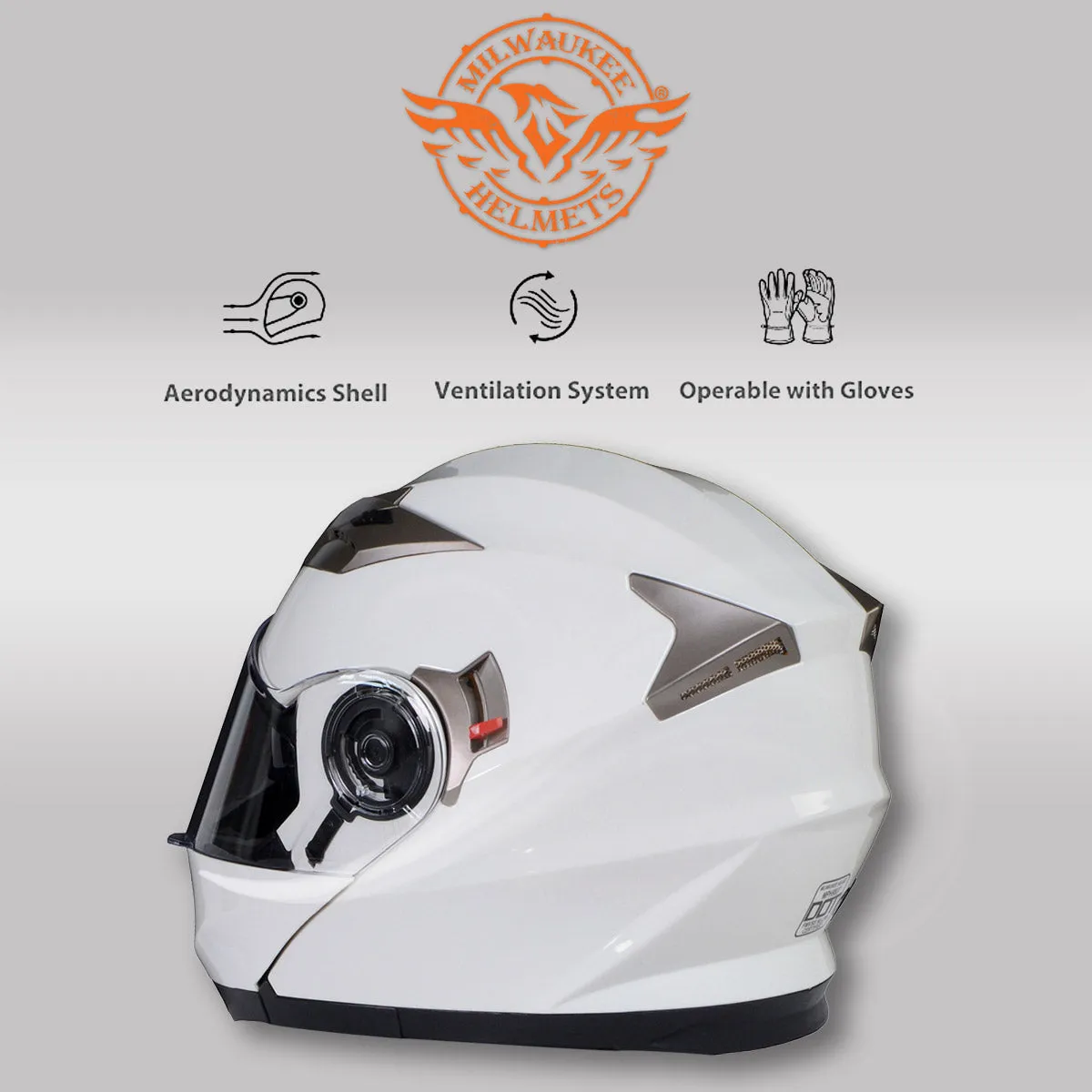 Milwaukee Helmets MPH9807DOT 'Ionized' Gloss White Advanced Motorcycle Modular Helmet for Men and Women Biker w/ Drop Down Visor