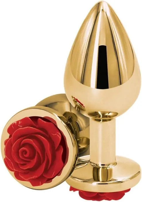 Rear Assets ''Rose'' Medium Butt Plug -Red/Gold