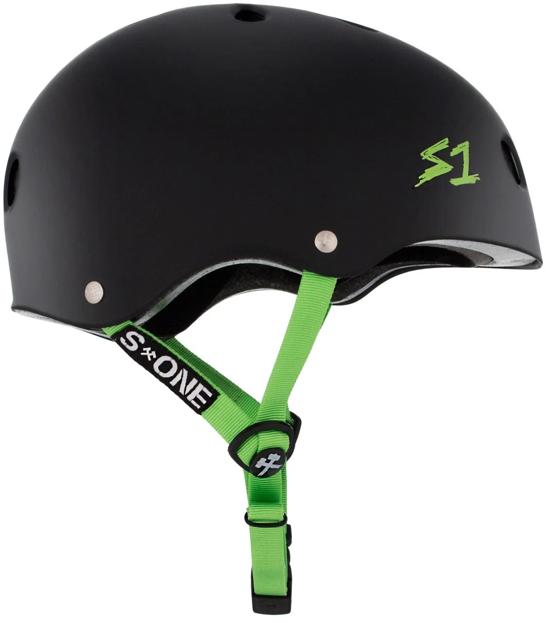 S1 Lifer Helmet - Black Matte/Bright Green Straps