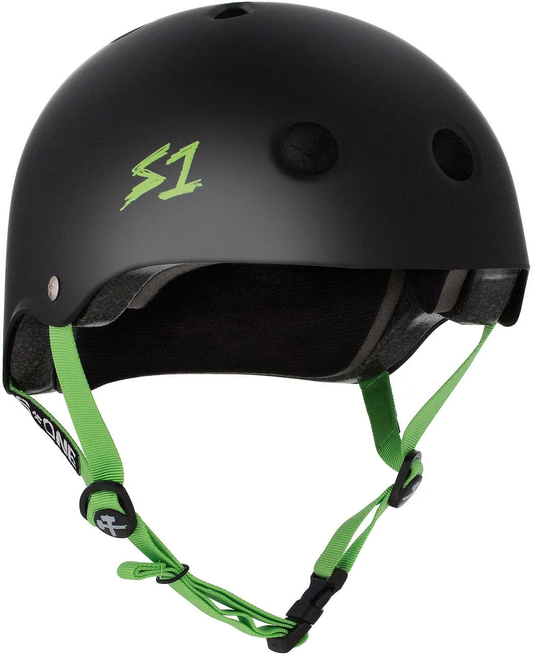 S1 Lifer Helmet - Black Matte/Bright Green Straps