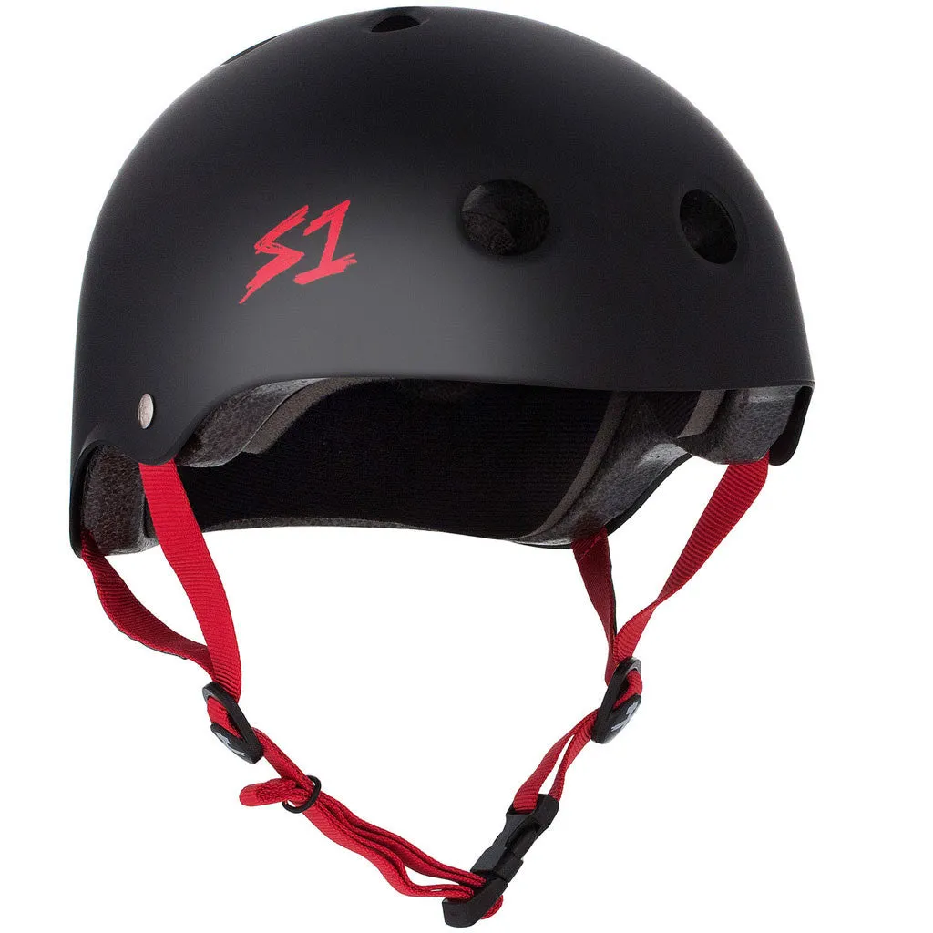 S1 Lifer Skate Helmet Black Matte Red Straps - Small (21")