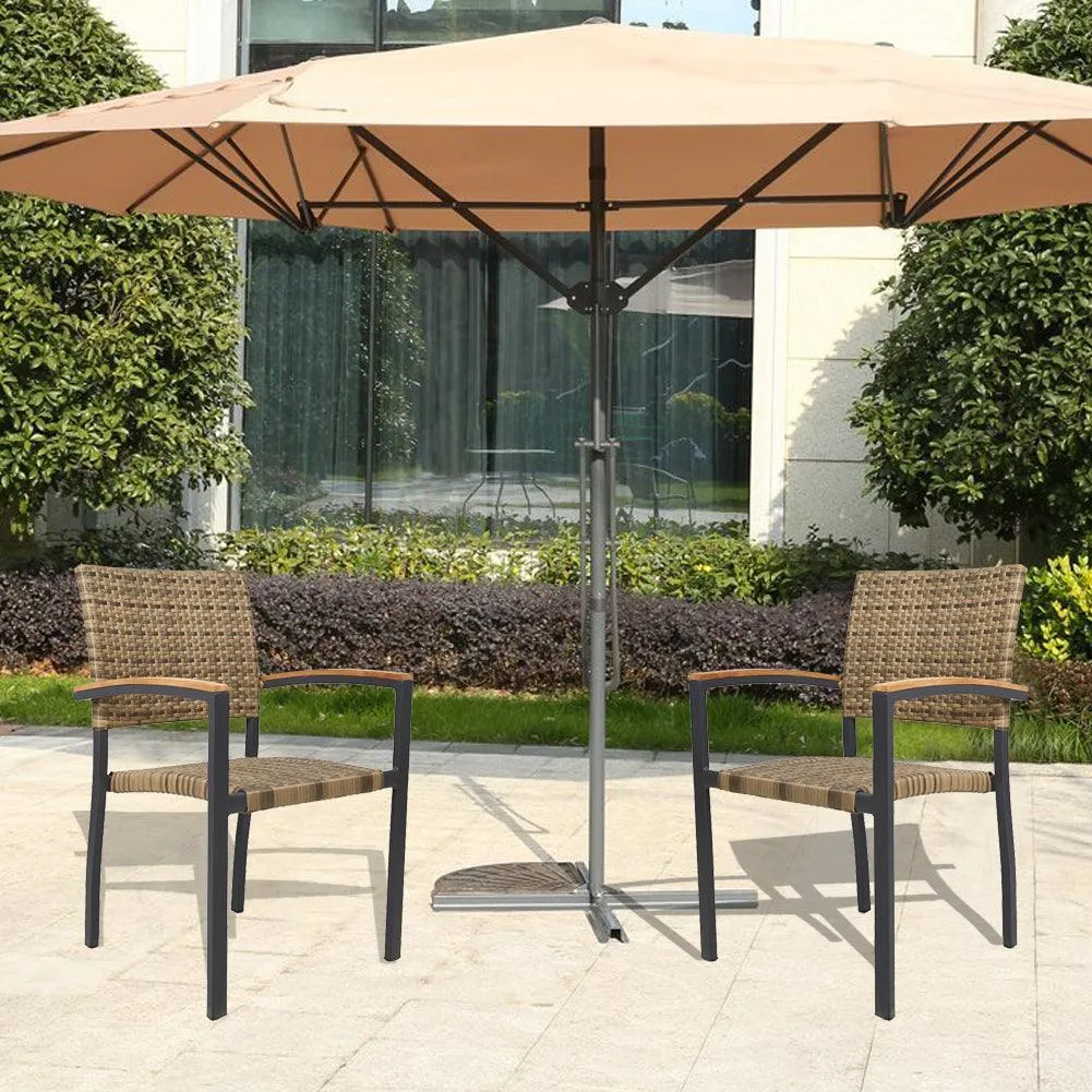 Set of 4 Patio Stackable Wicker Dining Chairs Outdoor Wicker Chairs with PE Rattan Aluminum Frame, Light Brown