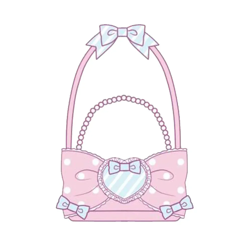 Uniwim Sweet Girls Pink Sugar Wave Point Pearl Chain Bowknot Bags Lolita Bags Black Girls Cute Love Ruffle Portable Cosplay Lolita Bags