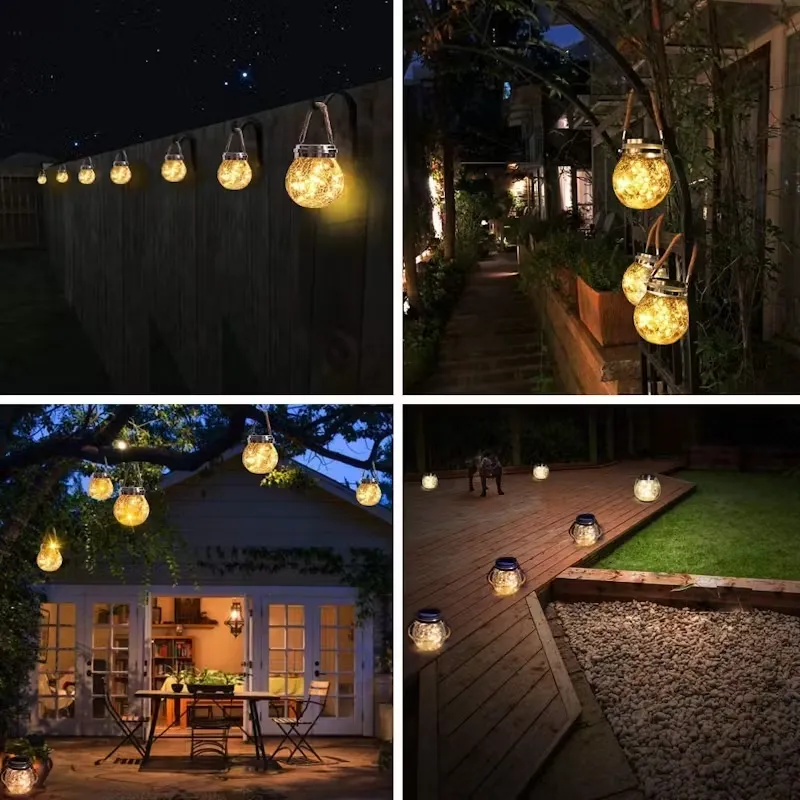 Vintage Style Glass Hanging Warm White LED Lanterns