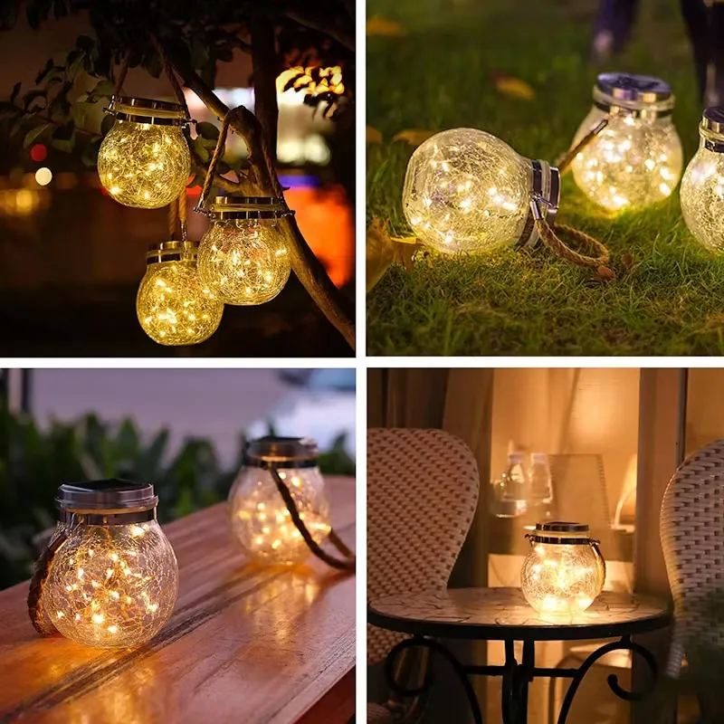 Vintage Style Glass Hanging Warm White LED Lanterns